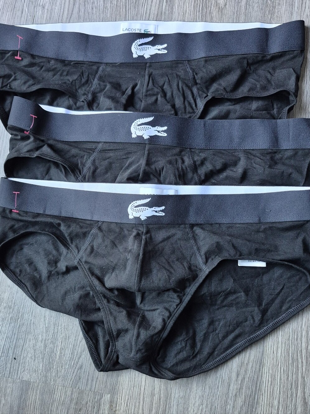 Lacoste Black Cotton Briefs Trio with White Logo Waistband Sz.XL New